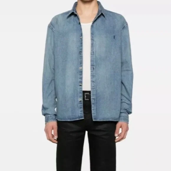 SAINT LAURENT YSL logo embroidered denim shirt - Picture 4 of 5